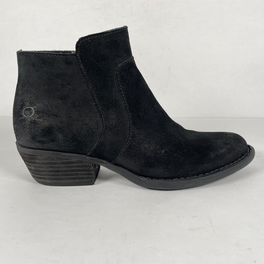 Born Mckenzie Ankle Boots Womens Size 7 M Black Suede Distressed Zip Up Shoes